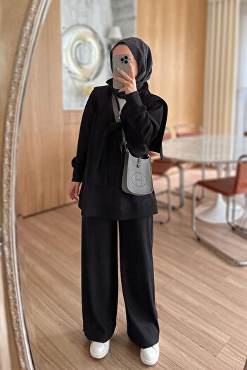 Ka Hijab 3-Piece Set with Shoulder Scarf - Black