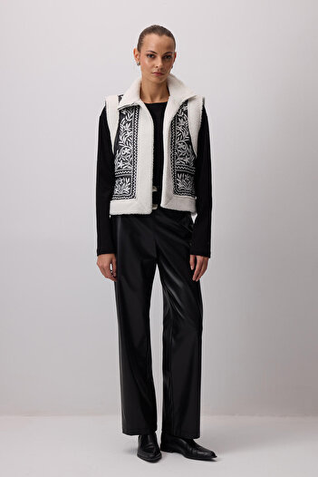 Touché Privé Vegan Leather Embroidered Fur Vest
