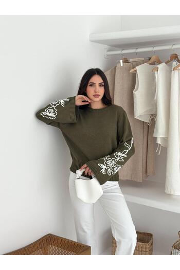 Jeevee Sleeve Embroidery Detailed Spanish Sleeve Knitwear Sweater