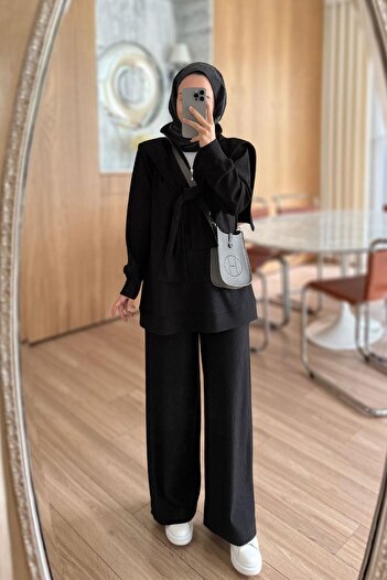 Ka Hijab 3-Piece Set with Shoulder Scarf - Black