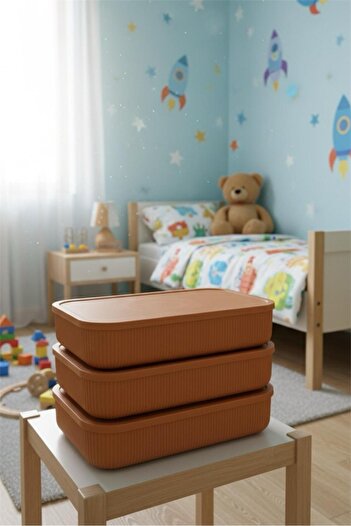 Bayev Colors Orange 3 Pieces 6.8 Lt Closet Organizer Organizer Toy Box Storage Box with Lid