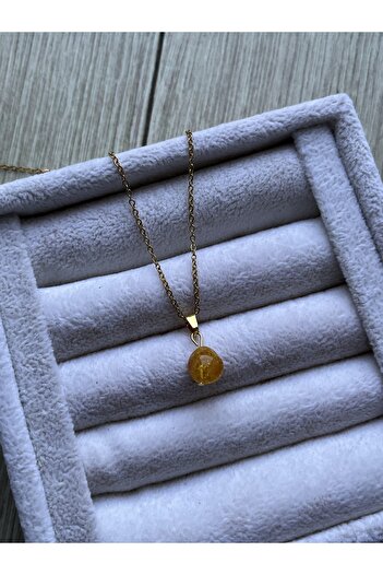 Pel Design Amorphous Amber Stone Gold Color Steel Necklace Handmade