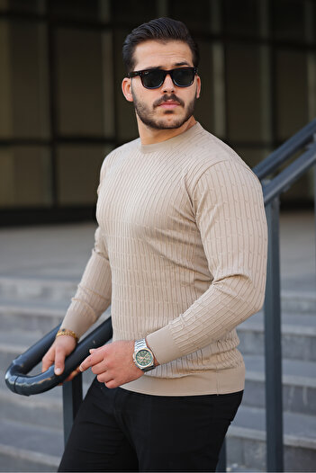 comstar Men's Crew Neck Long Sleeve Stone Knit Sweater