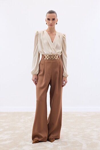 Sateen Belted Casual Trousers - Camel