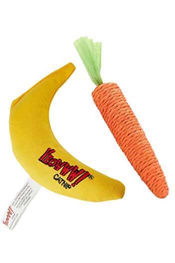 YEOWWW Set of 2 Cat Toys – Yeowww! Banana with Premium Catnip (17 cm) + Sisal Carrot with Bell