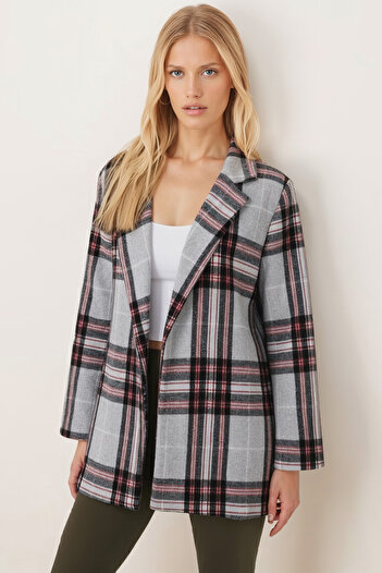armonika Women's Gray Men's Collar Oversize Jacket with Slits on the Sides Arm-26K001009