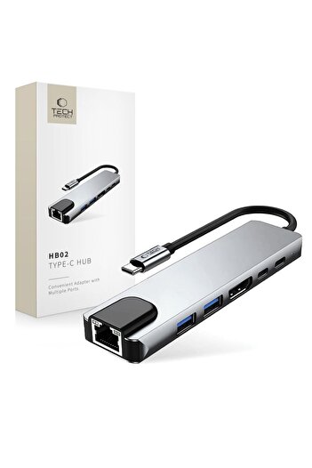 Other Adaptor HUB 6w1 USB-C USB-A HDMI RJ45 4K 30Hz PD 100W - szary