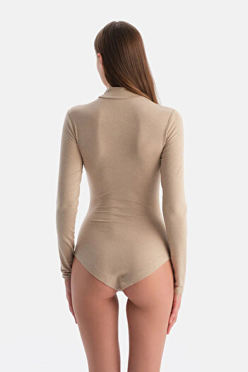 Dagi Milky Coffee Modal Cashmere Long Sleeve Turtleneck Bodysuit
