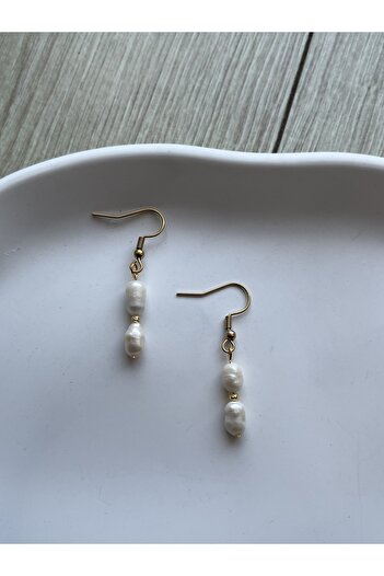 Pel Design Real Baroque Pearl Handcrafted Gold Color Steel Dangle Earrings