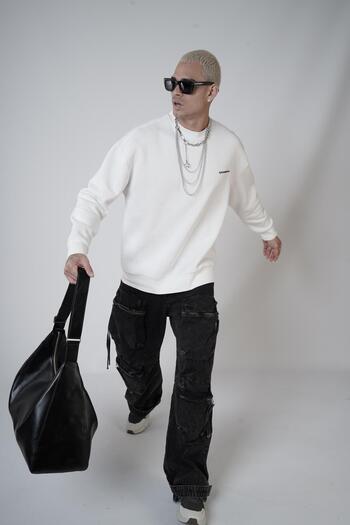 king brich Crew Neck Kingbrich Printed Oversize Fit Basic Sweatshirt