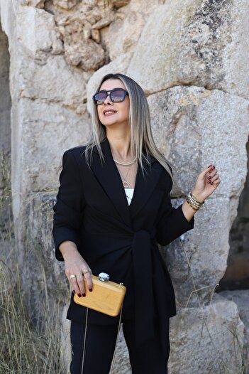 bytugcekaya Black Side Tie Blazer Jacket
