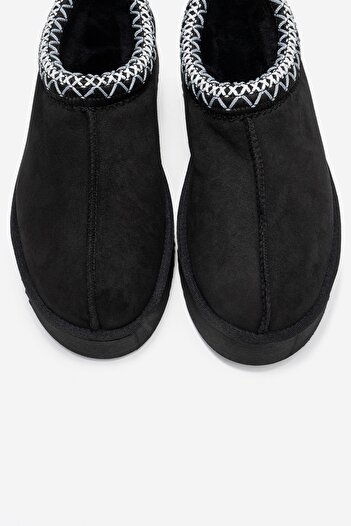 LuviShoes AVELIA Чорні замшеві жіночі зимові капці з товстою підошвою, зшиті з натуральної шкіри