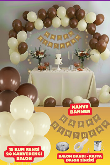 Baloncu Nene Brown and Sand Color Happy Birthday Lettering Birthday Set Birthday Decorations Birthday Balloon