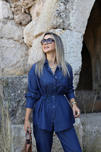 bytugcekaya Mavi Havuç Kesim Pantolonlu Jean Gömlekli Takım