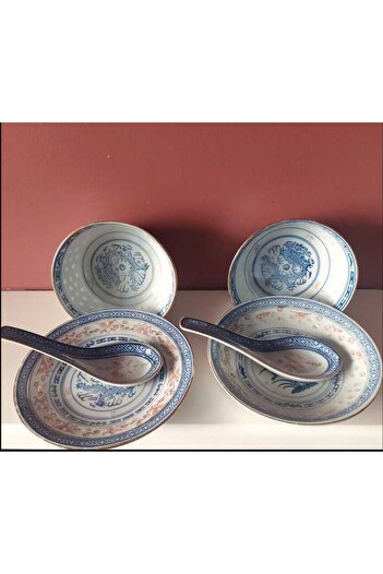 esdekor Chinese Porcelain 2-Piece Set, 6 Pieces, Bowl Diameter 11cm, Plate Diameter 15cm, Load 7cm