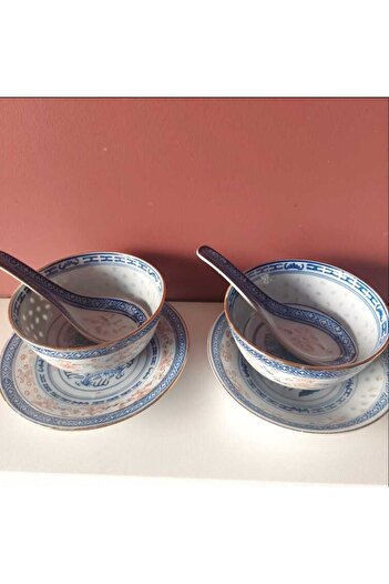 esdekor Chinese Porcelain 2-Piece Set, 6 Pieces, Bowl Diameter 11cm, Plate Diameter 15cm, Load 7cm