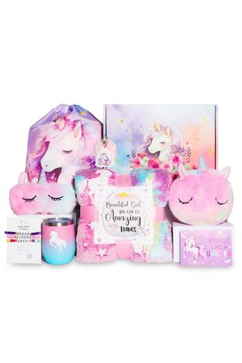 Remy Belle Unicorn Gift Set for Girls Unicorn Toys for Girls Birthday Parties Gift Box with Blanket
