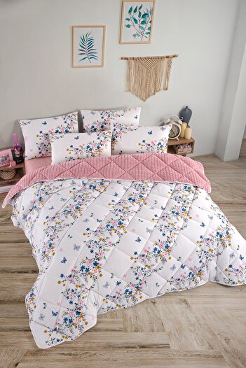 Otelonia Striped Jakarlı Wellsoft Çift Kişilik Uyku Seti Lastikli Çarşaflı 4 Parça Bahar