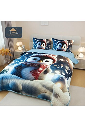 JOJO HOME 5D Bedspread Set + 2 Pillowcases, Digital Printing, Baby Penguin