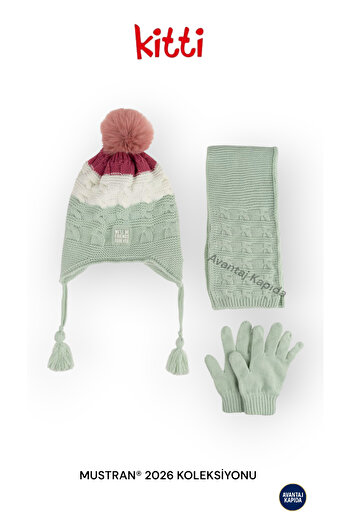 Mustran Kitti 4–8 Years Old Girls Boys Children's Beret Scarf Gloves 3-Piece Winter Set |   Polar Fleece Lined Knitwear |   New Season 2026