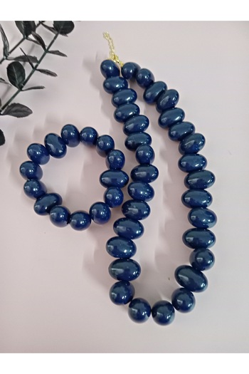 mos&more Navy Blue Ellipse Beaded Necklace Bracelet Set