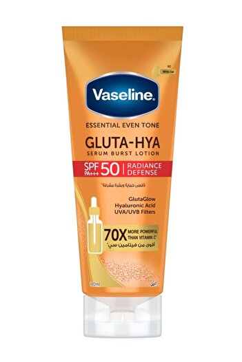 Vaseline Gluta-Hya Serum Burst Lotion Radiance Defense SPF50 PA+++ 180ml - 70X Brightening, Hyaluron