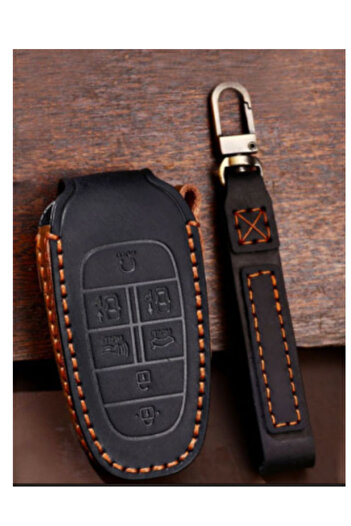 Generic Handmade Genuine Leather Car Key Cover Compatible with Hyundai - Black