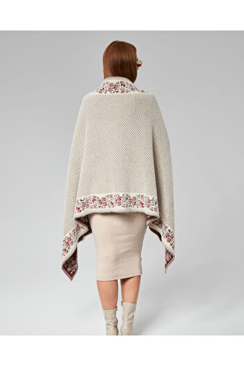 RFK Butik Women's Beard Yarn Oversized Knitwear Shoulder Shawl - Stone
