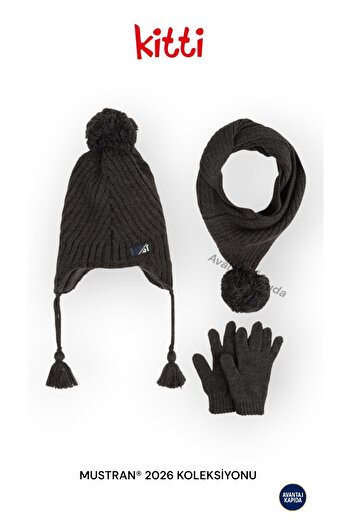 Mustran Kitti 4–8 Years Old Girls Boys Children's Beret Scarf Gloves 3-Piece Winter Set |   Polar Fleece Lined Knitwear |   New Season 2026