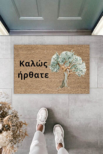 Dormot Olive Tree Greek Welcome Digitally Printed Front Door Mat – 70X45 cm