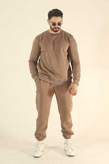 EydaMoon Men's Winter Fleece-Lined Soft Textured Crew Neck Tracksuit Set