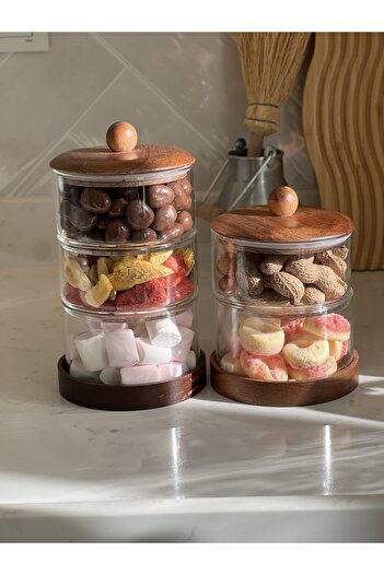 Sade Hediye 3-Tier and 2-Tier Acacia Wood Top Vacuum Lid Spice Rack Set