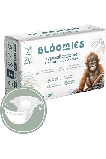Baby Bloomies Premium Diapers Size 4 9-14 kg 40 Pieces Wetness Indicator Eco-Friendly Hypoallergenic