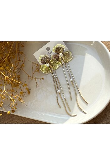 Blotch Stylish and Elegant Embroidered Flower Detailed Zircon Stone Pearl Steel Earrings