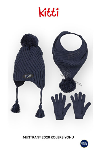 Mustran Kitti 4–8 Years Old Girls Boys Children's Beret Scarf Gloves 3-Piece Winter Set |   Polar Fleece Lined Knitwear |   New Season 2026