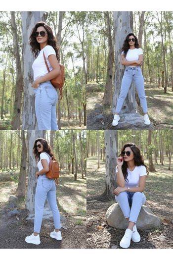 SHEVEGA Chiftele Buz Albastru Kar Yıkama Likra Boyfriend Mom Jeans