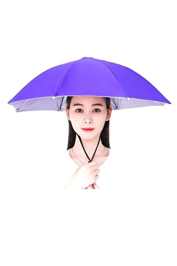 LEIBOO Hands-free Head Umbrella, Rain or Shine, 68 cm diameter, adjustable, foldable, Purple