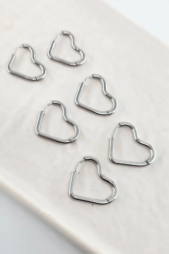 By Zeyna Aksesuar Women's 316 L Stainless Steel Anti Allergenic 3 Sizes 6-Piece Geometric Earring Set