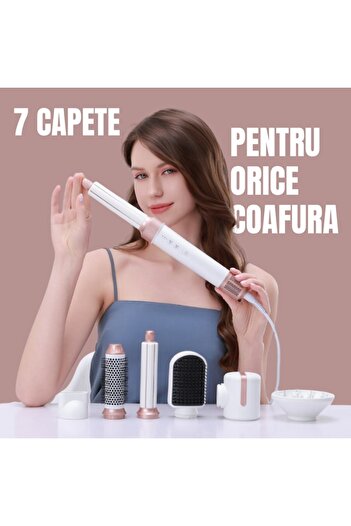 Lommad Uscator de par profesional 7 in 1 @Lommad, Coafare cu Difuzor, Ondulator, Perie Volum si Indreptat