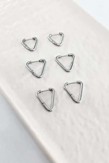 By Zeyna Aksesuar Women's 316 L Stainless Steel Anti Allergenic 3 Sizes 6-Piece Geometric Earring Set