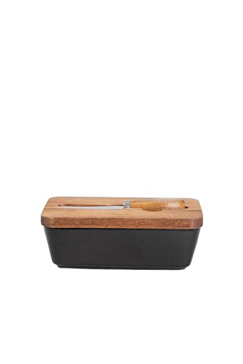 Other Butter dish | MOOKA | porcelain with knife and acacia lid, black | 11x16 cm | 967867