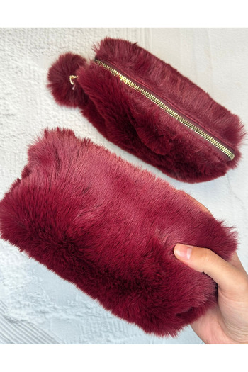 ZeCo Collection Plush Burgundy Pencil Case / Pen Holder / Organizer / Bag with Pompom