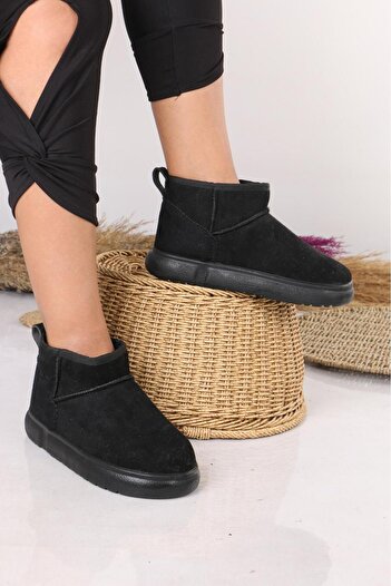 Parparastil Mirano Women's Black Suede Fur Comfortable Fit Short Boots