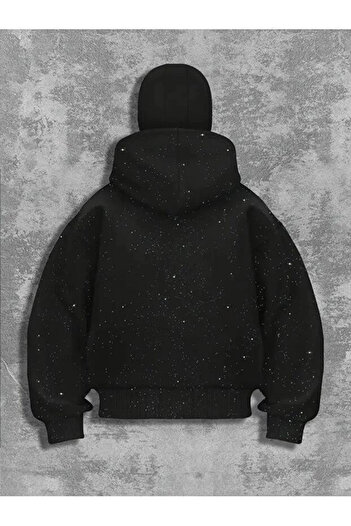 1blood Siyah Taş Parıltılı Kar Maskeli Unisex Kapüşonlu Hırka