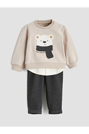 LC Waikiki Printed Baby Boy Sweatshirt and Pants 2-Piece Set (W5)