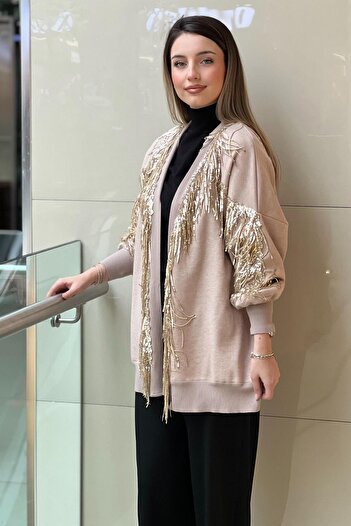Ghisa Decorated Cardigan with Knitted Detail