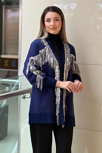 Ghisa Decorated Cardigan with Knitted Detail