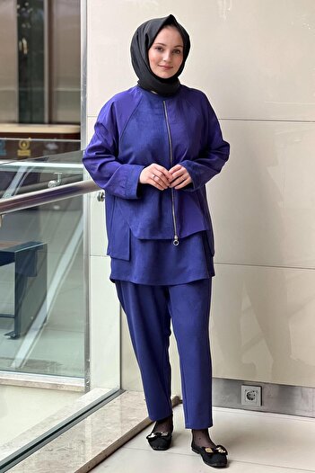 Ghisa Mixed Fabric Piece Patterned Tunic Pants Set