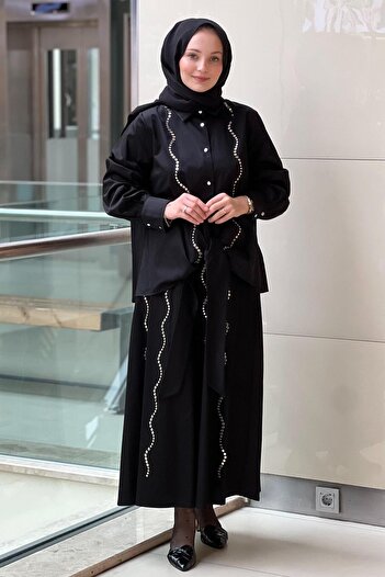 Ghisa Buttoned Front Shirt Skirt Set with Staple Detail