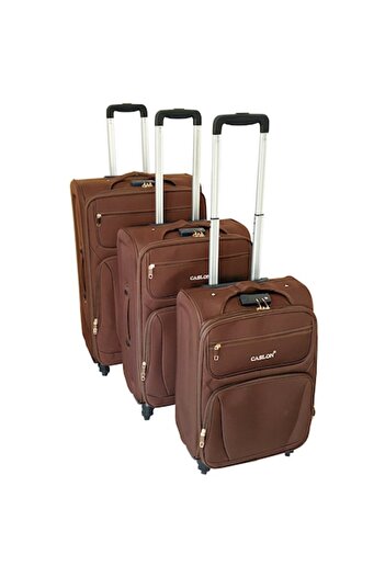 OEM Set de 3 valize tip troler din material textil, 4 roți, maro, 3 dimensiuni, TRC31